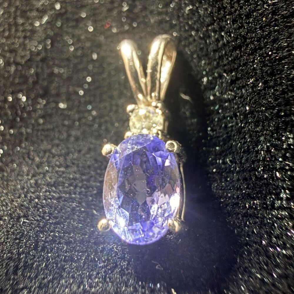 14K White Gold Oval Tanzanite & Real Diamond Accent Pendant